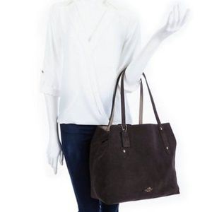 Coach Suede Large Market Tote in Chestnut Stone
